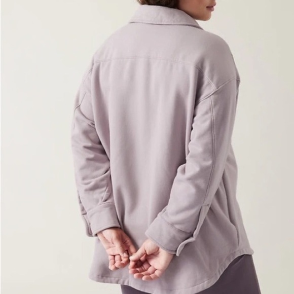 Athleta Retroplush Shirt Jacket Purple Plush Cotton Blend Button Up Size L - Picture 3 of 11